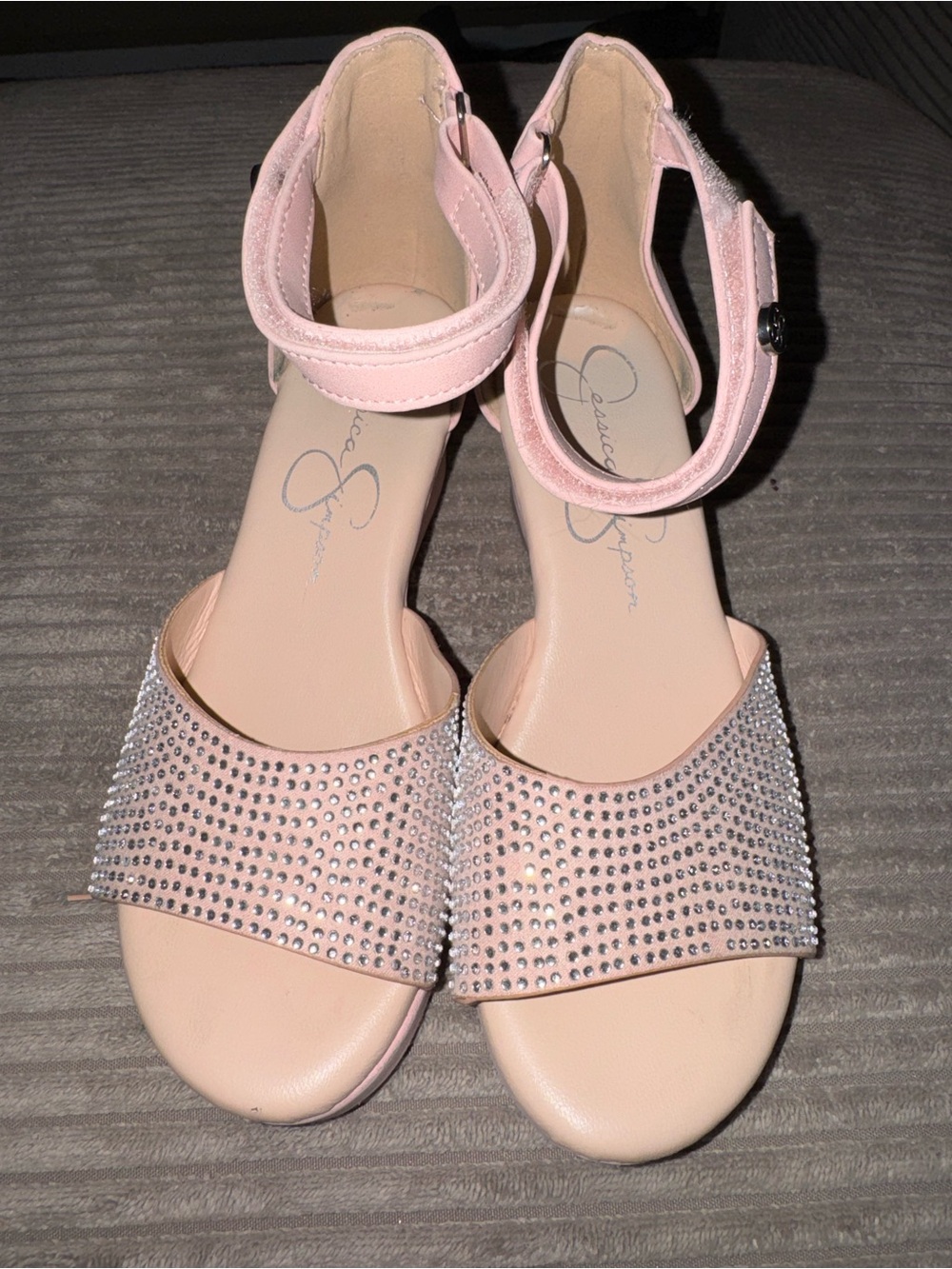 Light Pink Rhinestone Ankle-Strap Sandals